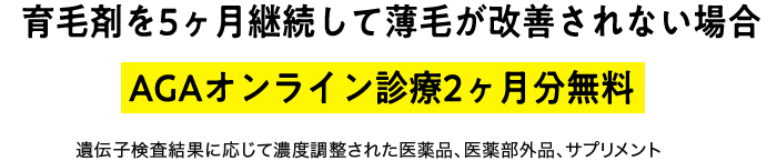 育毛剤を5ヶ月継続して薄毛が改善されない場合AGAオンライン診療2ヶ月分無料