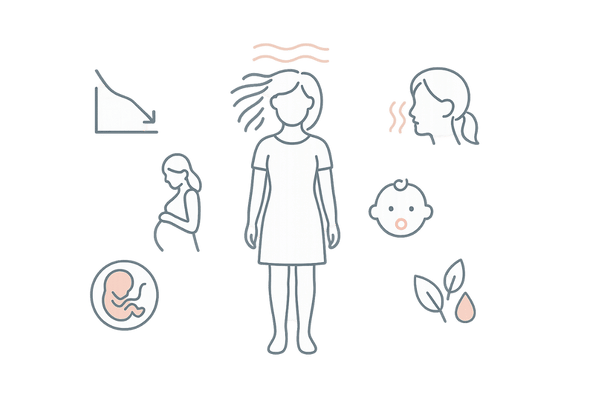 女性のホルモンバランス変動(出産後・更年期)と髪の健康イメージ