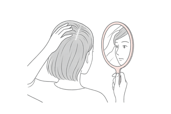 セルフチェック(鏡で頭皮を確認する女性)