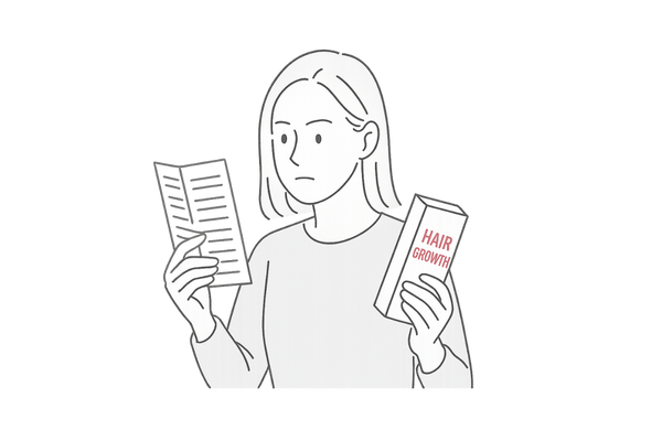 発毛剤の使用方法を説明書で確認している女性