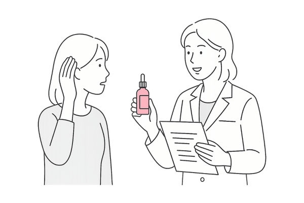 医療機関で女性医師が患者に医療用発毛剤を説明するイラスト