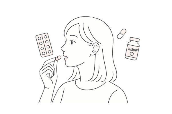 飲み薬を手に取る女性