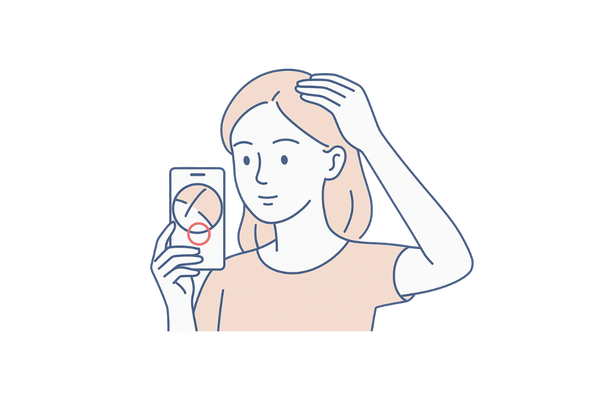 スマートフォンを活用して頭皮をセルフチェックするイラスト