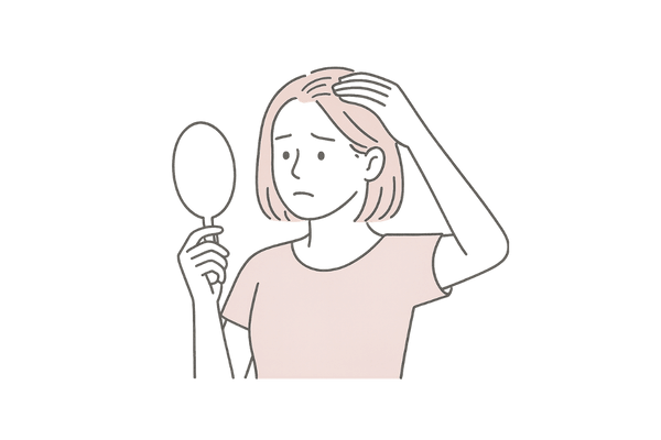 頭頂部の薄毛を気にして髪を確認する女性