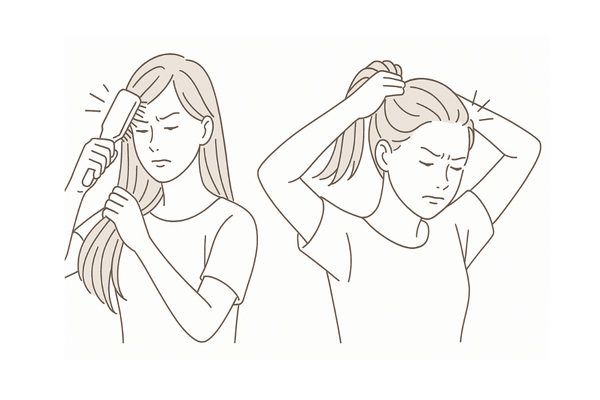 ブラッシングやきついヘアスタイルによる頭皮への負担を表したイメージ