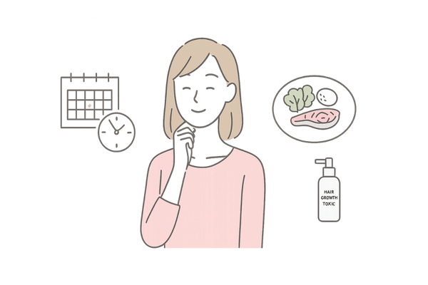 生活習慣の改善と市販の育毛剤を合わせて使う女性のイメージ