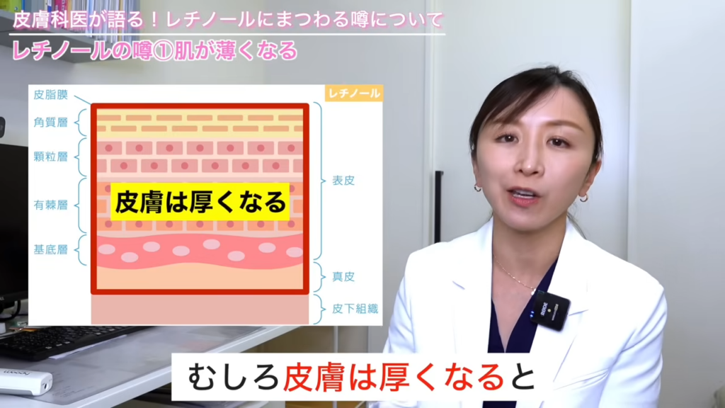 レチノールは皮膚をむしろ厚くして丈夫にする効果がある