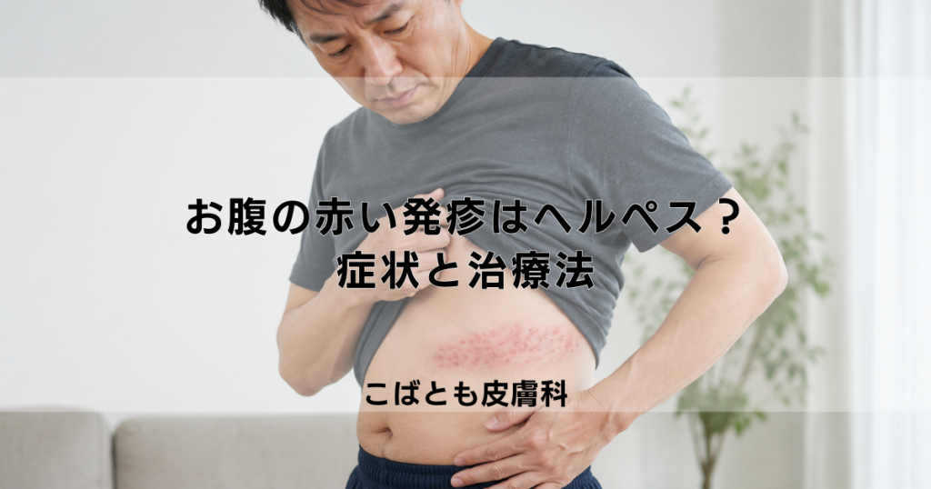 お腹にできた帯状の赤い発疹はヘルペス（帯状疱疹）？症状と治療法を解説