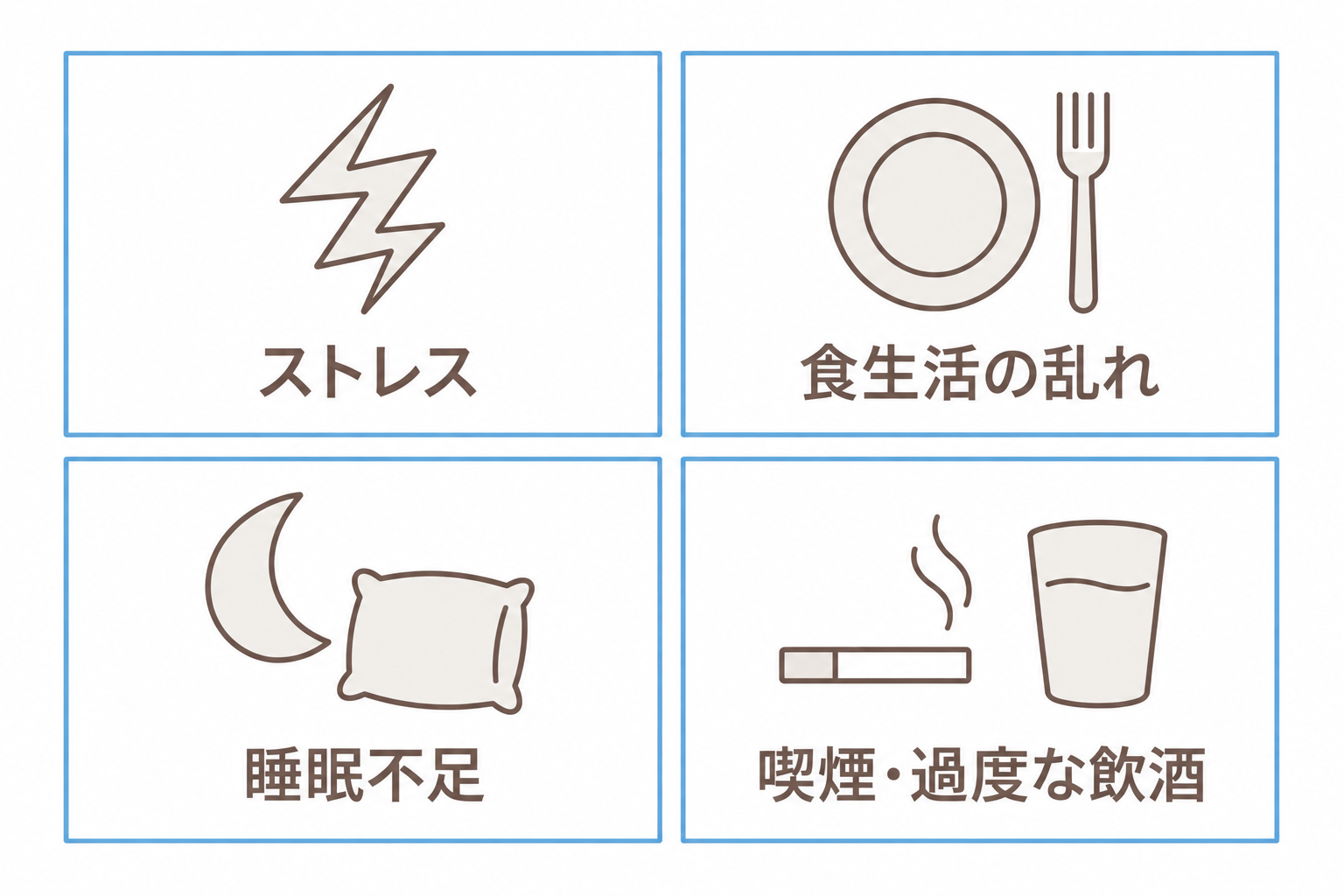 薄毛に関わる生活習慣。ストレス・食生活・睡眠不足・喫煙と飲酒